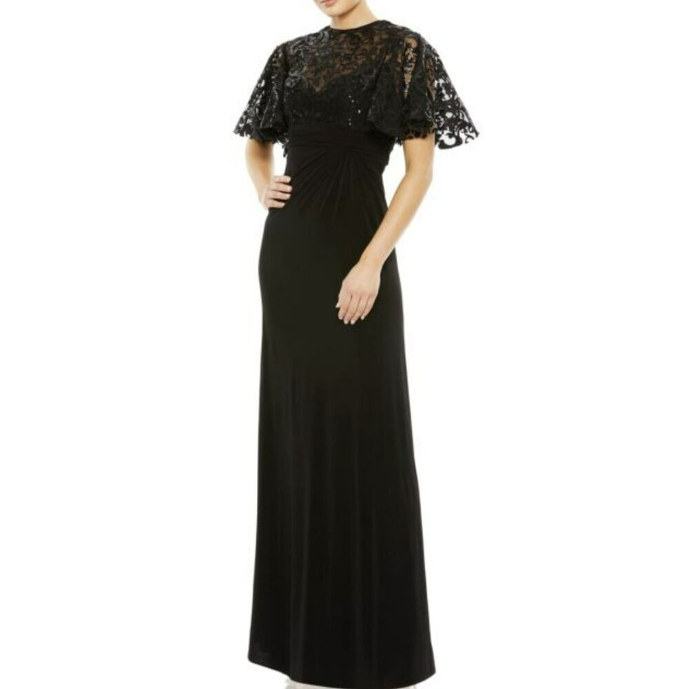 Mac Duggal Sequins Jersey Flutter Sleeve Formal Gown Maxi Dress Sz 10 NWT - Picture 4 of 8